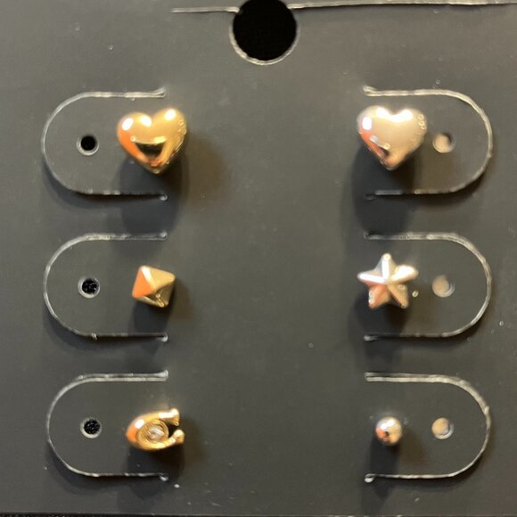 Coach Two Tone 6PC Stud Earring Set Heart, Star, C, Pyramid & Ball - Picture 2 of 4